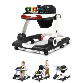 Baby Walker with Wheels, Music and Lights 6 in 1 Baby Activity Center w/Ergonomic backrest Design, Baby Walkers for Boys w/Foot Pads, Walkers for Boys Girls Babies, Starry Black