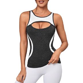 SweatyRocks Women's Color Block Cut Out Sports Tank Top Sleeveless Slim Fit Athletic Tops