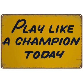Krouterebs Play Like a Champion Today Antique Metal Tin Sign Bar Home Bathroom Pool Outdoor Plaque Wall Decor Vintage Sign Gift 6x8 Inch