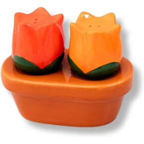 ban.do Cute Salt and Pepper Shakers Set in Novelty Flower Shape, Vintage Inspired Shakers with Holder, Tulips
