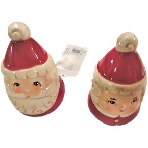 TRANSPAC Christmas Salt and Pepper Shakers - Cute Santa and Mrs Claus Ceramic Set Vintage Style Holiday Decor