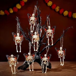 12 Pcs 5.5 Inch Halloween Mini Skeleton Figurines Dia De Los Muertos Decorations Day of The Dead Mini Skeletons with Monarch Butterfly Ornaments for Dia De Los Muertos Diwali Altar Decor