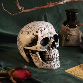 Wonder Solar Halloween Resin Skull Decor, 6.3" Resin Fortune Teller Decor Halloween Zodiac Human Head Skull for Home Sculpture Gothic Skulls Decor Table Decor Indoor Halloween Office Decorarion Gifts