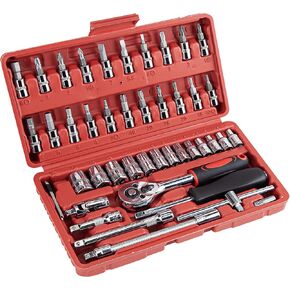 CARTMAN 46 Pieces 1/4 inch Drive Socket Ratchet Wrench Tool Set, with Bit Socket Set Metric and Extension Bar for Auto Repairing and Household, with Storage Case