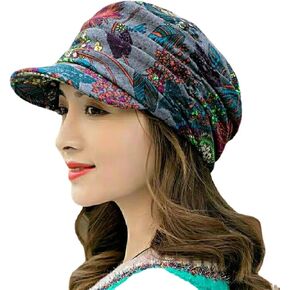 Floral Pleated Short Brim Hat, Women's Short Brim Flower Hat, Winter Warm Vintage Velvet Knit Hat for Women (Gray)