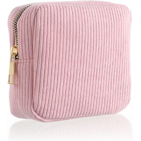 Menstrual Bags for Teen Girls, Corduroy Sanitary Napkin Storage Bag Mini Makeup Pouch Portable Period Pouch with Zipper Sanitary Pads Bag Tampons Holder for Purse First Period Women（Pink）