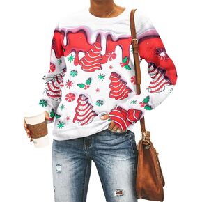 MYHALF Christmas Sweatshirt Women Xmas Shirt: Snowman Crewneck Sweater Cute Santa Graphic Tops Funny Christmas Tree Outfits