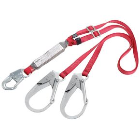 3M Protecta PRO Pack 1342275 6-Foot, Adjustable 100-Percent Shock Absorbing Lanyard, Snap Hook At Center, Steel Rebar Hooks On Leg Ends, Red/Gray