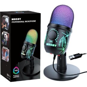 USB Microphone for PC, Mac, PS4, PS5, RGB Computer Microphone with Monitor, Mute and Noise Reduction, Great for Recording, Streaming, Gaming, Podcasting