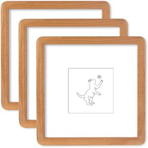 8x8 Picture Frame, Natural Solid Cherry Wood 8x8 Picture Frame, 8x8 Picture Frame HD Tempered Glass, 8x8 Photo Frame with Mat for 4x4, 8x8 Wood Frame for Wall or Tabletop Display，1 Pack