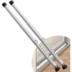 DIIG Sliding Door Security Bar 2packs，17.7-50.5inch Adjustable Locking Window Safety Bar with Rubber Tips,Diameter 1inch Window Security Bar for Home Apartment （White 2Packs）