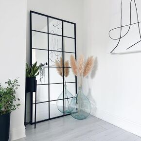 Window Wall Mirror for Living Room,White Cathedral Wooden Decorative Arch Windowpane Mirror Large Vintage Farmhouse Mirror …