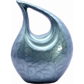 eSplanade Metal Cremation Urn Memorial Jar Pot Container | Full Size Carved Urn for Ashes Funeral Burial | Teardrop Urns | White - 10" Inches (White)
