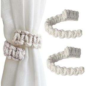 Bohemian Style Curtain Tiebacks - Rustic Holdbacks, Handmade Braided Ties for Home Office Window Curtain Decoration (2 Pieces) (Beige)