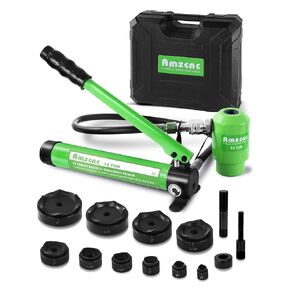 AMZCNC 15 Ton 1/2 Inch to 4 Inch Hydraulic Knockout Punch Driver Tool Kit with 10 Dies Hole Complete Tool Electrical Conduit Hole Cutter Set (15T（1/2"~4"）)