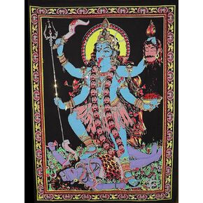 Goddess Kali Mata - Sequin Decorated Cloth Print Wall Decor
