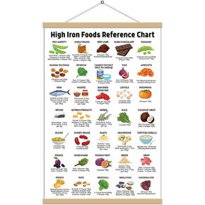 Rich Iron Chart Hanging Canvas Print 16x24, High Iron Foods Reference Canvas (FRAMED) - Healthy Nutritional Eating Guide, Patient Education, Healthy Food Planner, Cheat Sheet for Healthy Eating