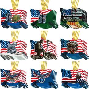 Inbagi 36 Pcs Veteran Christmas Ornament Acrylic Flat Veteran Ornament Boot Flag Patriotic Decorative Hanging Ornaments Gifts for Veteran with Golden Rope for Tree Car Pendant Decoration Accessories