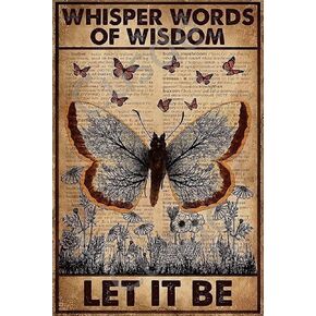 Cusde Butterfly Hippie Girl Metal Tin Sign Whisper Words of Wisdom Let It Be Vintage Posters Room Decor Home Decoration Gifts Posters Retro Wall Art For Home Coffee Wall Decor 8x12 Inch