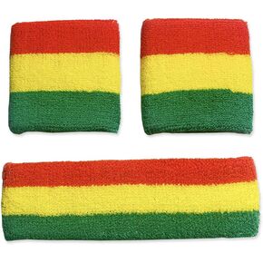 Rasta Colored Sweatbands 1 Headband + 2 Wristbands