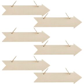 Rustic Arrow Wooden Sign Arrow Hanging Wood Wall Art Unfinished Ornaments for Christmas Wedding Birthday Party Decoration 6Pack, DB-SJD2-D92-AZ