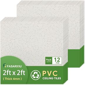 2ft x 2ft Printed Pro Ceiling Tiles Waterproof, Washable and Fire-Rated - High-Grade PVC Ceiling Tiles 24"x24" - Easy Drop-in Installation - Case of 12 (48 sq. ft.)