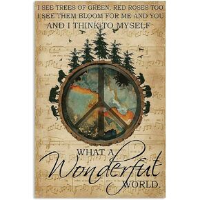 ZMKDLL What A Wonderful World Peace Rustic Retro Fashion Chic Metal Tin Sign Garage Vintage Garden House Wall Decor 12X8 Inch
