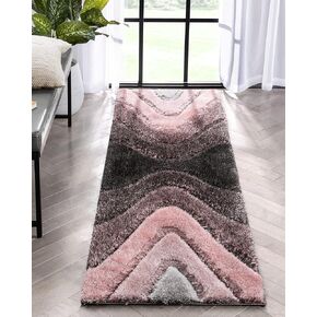 Well Woven Luze Orange Grey Hourglass Waves Geometric Thick Soft Plush 3D Textured Shag Runner Rug 2x7 (2'3" x 7'3")