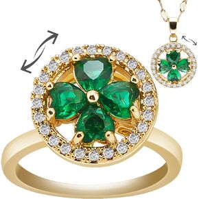 Fidget Necklace Anxiety Fidget Rings for Women, Four-Leaf Clover Worry Rings for Anxiety, Stainless Steel Fidget Spinner Rings for Women, Fidget Rings for Anxiety with Zirconia Stones