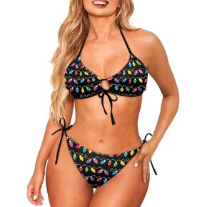 Women Two Piece Bikini Sets Slimming Halter Tie Side High Waisted Swimsuit Tummy Control Party Bathing Suit
