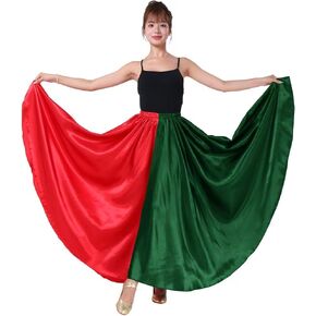 Multicolored Folkloric Mexican Flamenco Umbrella Long Dance Skirts for Women, Two Toned Opaque, One Size, 38" Length