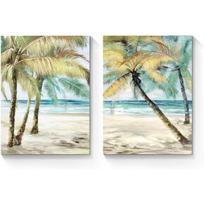 Palm Trees Canvas Wall Art: Coastal Beach Picture Artwork Tropical Ocean Scene Painting Abstract Seascape Print for Modern Living Room Bedroom Bathroom