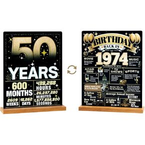 VIYYIEA زينة عيد الميلاد الخمسين للنساء والرجال، مرة أخرى في عام 1974، لافتة طاولة عيد ميلاد مع حامل، ملصق عيد ميلاد أكريليك مزدوج الطباعة باللون الأسود والذهبي، هدايا حفلات عيد ميلاد أنيقة للعائلة أو الأصدقاء، 8 × 10 in Kuwait