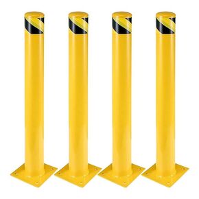 Safety Bollard 4 Packs,36 Inch Height Bollard Post, 4.5 Inch Diameter, Yellow Safety Steel Bollard Post with 16 Anchor Bolts, for Traffic Control, Driveway Barrier, Parking Pole
