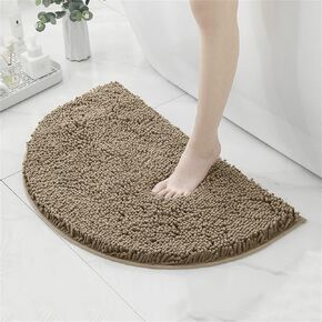 Half Circle Chenille Bathroom Rug Absorbent, Ultra Soft Microfiber Fleece Shower Mat for Bathtub, Toilet, Fluffy Bath Mat Machine Washable (White, 24x16'')