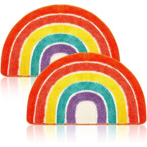 2 Pieces Rainbow Bath Mat Colorful Flocking Rainbow Bathroom Rugs Microfiber Absorbent Non Slip Rainbow Rug Bath Room Front Door Machine Washable for Kids Girls Bathroom 19.7 X 31.5 Inches