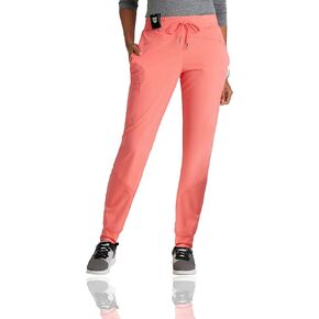 BARCO One Boost Scrub Jogger للنساء - بنطال ركض طبي بنمط اليوجا، متوسط ​​الارتفاع، 4 اتجاهات قابل للتمدد للنساء، مرجاني غروب الشمس in Kuwait