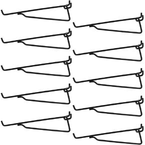 G.CORE Pegboard Shelf Hooks، 10 عبوات من دعامات لوح الوتد الأسود، 1/4 بوصة ملحقات منظم لوح الوتد، مجموعة متنوعة من خطافات الوتد، نظام ترتيب تخزين الأدوات المختلفة لمنضدة ورشة عمل المرآب الحرفية