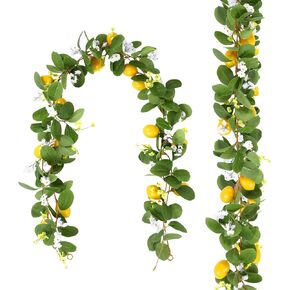U'Artlines 2Pcs 11 Ft Artificial Lemon Garland Spring Summer Faux Fruit Vine Garlands with Greenery for Door Wall Mantle Wedding Party Table Decorations