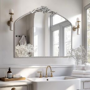 AIXI HOME Vintage Gold Arched Wall Mirror, 40" x 30" Large Traditional Antique Ornate Mirror with Matel Frame, French Baroque Mirror for Entryway, Fireplace, Living Room, Hallway, Bathroom