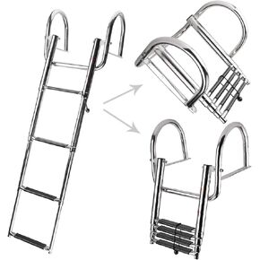 NovelBee 4 Step Inboard Boat Ladder,Stainless Steel Telescoping Step Ladder Folding Dock Ladder for Marine Boat Yacht Swimming Pool