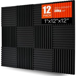 Acoustic Foam Panels 12 Pack – 2" x 12"x 12" High Density Soundproofing Wedges for Wall, Noise Absorbing and Sound-Damping, Quick-Recovery, Fire-Resistant – Perfect for Studio, Office, Gaming Room