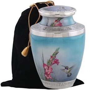 Hummingbird Cremation Urn, Handcrafted Metal Urn for Human Ashes, Adult Cremation Urn with Velvet Bag