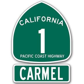 PCH 1 and Carmel Sign Shaped Sticker (Highway ca rv Beach Route Road Wine Monterey Pacific Coast Lone Cypress (3 x 4 inch)