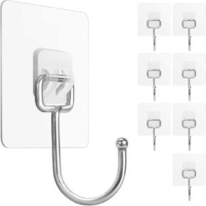 Hooks for Hanging Heavy-Duty 44Ib(Max) Wall Hangers Without Nails Self-Adhesive Traceless Clear and Removable, Waterproof and Rustproof Multiple Uses for Bathroom Kitchen Home (10, White)