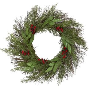 Nearly Natural 20in. Cedar and Ruscus with Berries Artificial Wreath