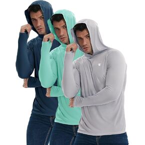 TELALEO 3/2 Pack Men's UPF 50+ Sun Protection Lightweight Hoodie Performance Long Sleeve SPF UV Shirt for Fishing Running