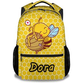 Girls Bee Backpack for School - 16 Inches White Backpacks for Kids - Funny Lightweight Bookbag for Kindergarten
