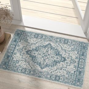 jinchan Area Rug 2x3 Vintage Entryway Rug Washable Boho Indoor Doormat Floral Small Rug Non Slip Retro Accent Soft Rug Tribal Distressed Carpet for Kitchen Bathroom Bedroom Taupe