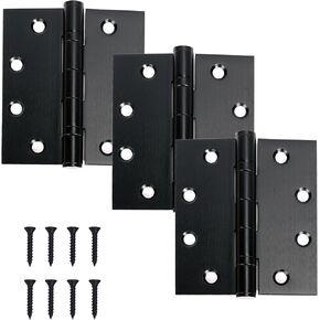 3-Pack Black 4"x 4.5" Thickened Heavy Duty Hinges, Silent Steel Plain Bearing Door Hinges - Matte Finish, 4-1/2 Inch Ball Bearing Door Hinges Thickness 3 mm Square Corners, with 24 Screws